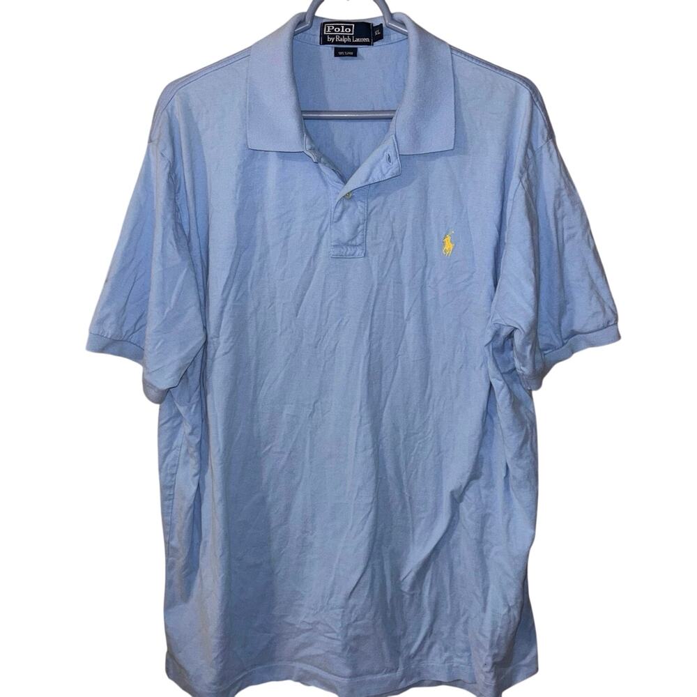 Polo by Ralph Lauren light blue polo shirt 100% cotton yellow logo (size XL)